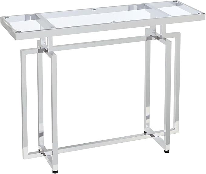 ASYA Glass Console Table for Entryway, Modern Entryway Table with Tempered Glass & Chrome Frame, Silver Sofa Table for Living Room Hallway