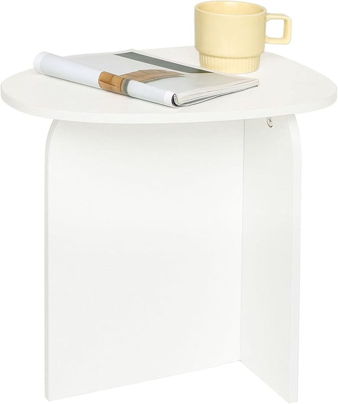 AWASEN White Side Table, Small Triangle End Table Living Room, Modern Accent Table with Unique Tabletop, Mini Bedside Table for Small Spaces, White
