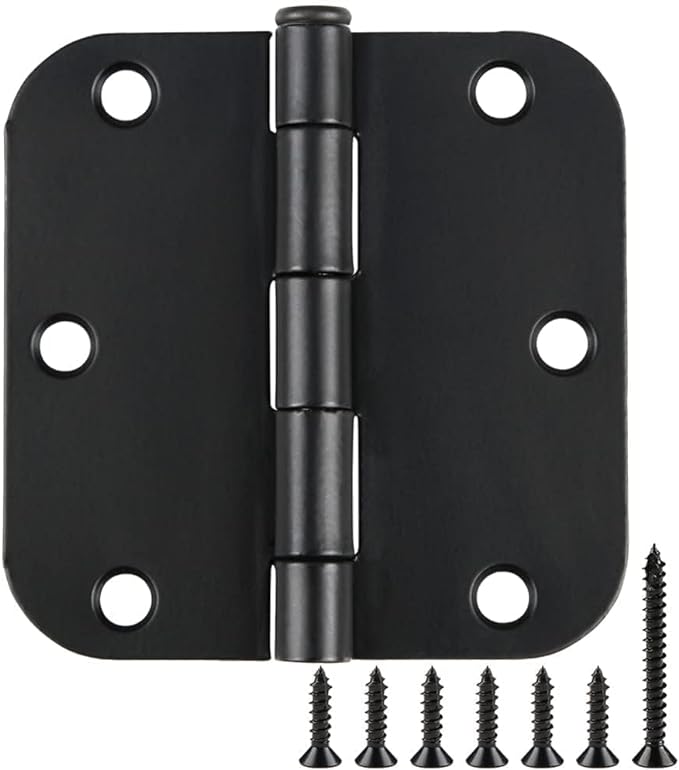 24 Pack Rounded Matte Black Door Hinges 3.5 inch x 3-1/2", 5/8 Radius Storage Hinge with White Interior Decoration Doors Classic Colour Coordination Closet Shed Hardware for Inside Home Improvement