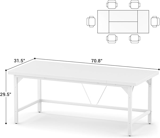 Unikito Large Office Desk, 70.8 x 31.5 Inch Extra Long Executive Computer Desk, Heavy Duty 2 Person Desk, Premium Super Thick Study Writing Table Computer Tables for Home Office Workstations, White
