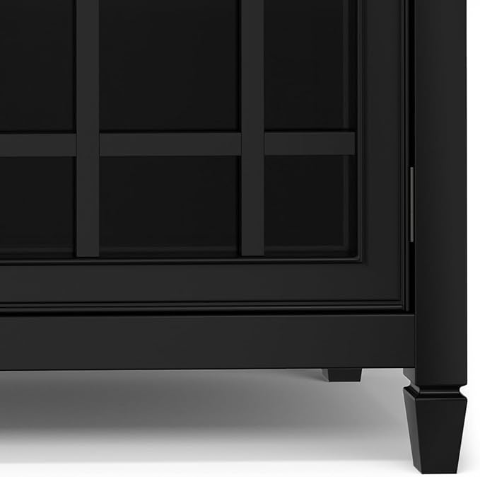 SIMPLIHOME Connaught Solid Wood 60 inch Wide Traditional Wide Storage Cabinet Buffet in Black for The Living Room, Entryway and Family Room