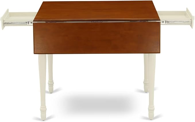 East West Furniture MZDO3-WHI-W 3 Piece Dining Set Contains a Rectangle Dining Room Table with Dropleaf and 2 Wood Seat Chairs, 36x54 Inch, Buttermilk & Cherry