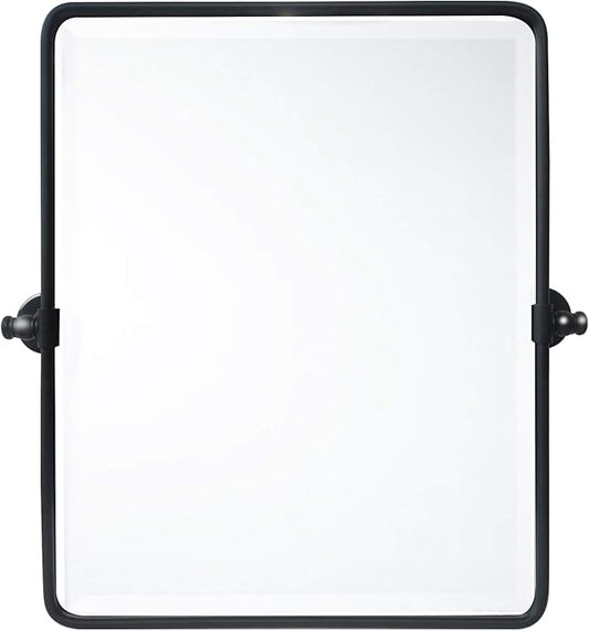 20 x 24 ‘’ Farmhouse Black Metal Framed Pivot Rectangle Bathroom Mirror Rounded Rectangluar Tilting Beveled Vanity Mirrors for Wall Décor