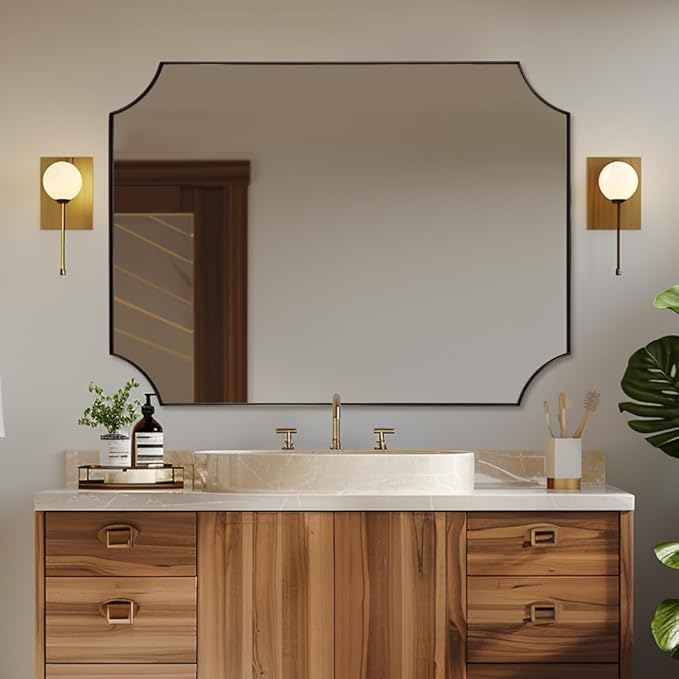 ANDY STAR 30x40 Inch Bathroom Mirror, Brushed Bronze Rectangle Scalloped Mirror, Antique Bronze Mirror with Premium Stainless Steel Metal Frame, Large Wall-Mounted Mirror (Horizontal/Vertical)
