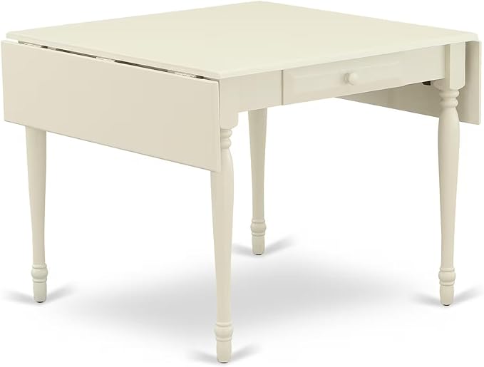 East West Furniture MZNO3-LWH-W 3 Piece Kitchen Table Set for Small Spaces Contains a Rectangle Dining Room Table with Dropleaf and 2 Solid Wood Seat Chairs, 36x54 Inch, Linen White