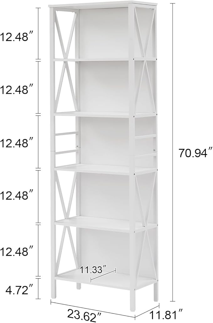 HOMISSUE Tall Bookshelf, 6-Tier Book Shelf, Rustic Wood Metal Bookshelves and Bookcases, Freestanding and Industrial Open Bookcase for Home Office, Living Room and Bedroom, Vintage, White