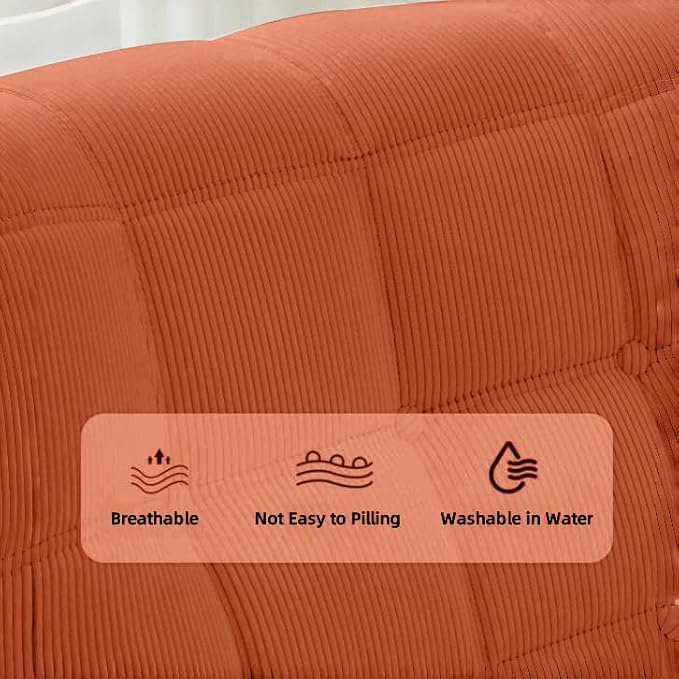Bean Bag Chair - Memory Foam Bean Bag Chair for Adults, Comfy High-Resilience Single Sofa, Small Space Floor Chair, Chaise Lounge for Living Room, Bedroom (Orange, Square + Ottoman)
