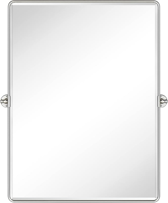 TEHOME 30x40'' Brushed Nickel Pivot Bathroom Mirror Tilt Vanity Mirror 40x30'' Brushed Silver Metal Framed Rectangular Tilting Beveled Vanity Mirrors for Wall, Vertical