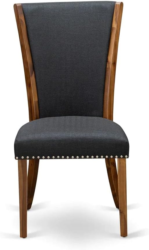 East West Furniture VEP8T24 Verona Parson Dining Chairs - Nailhead Trim Black Color Linen Fabric Upholstered Chairs, Set of 2, Walnut