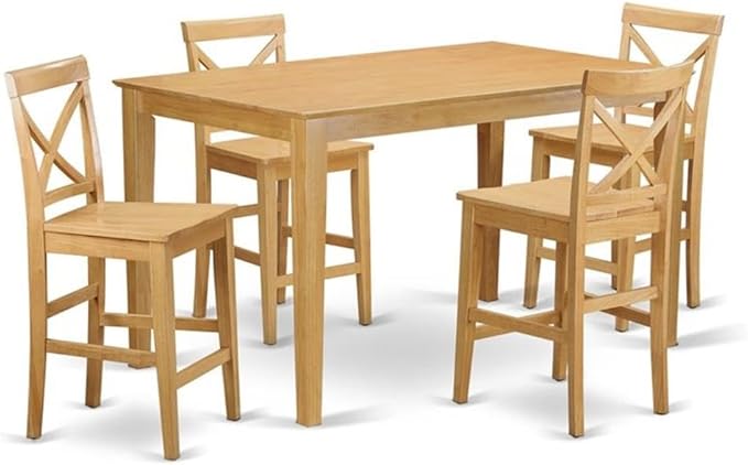 East West Furniture CAPU5H-OAK-W 5 Piece Counter Height Pub Set Includes a Rectangle Dining Table and 4 Dining Room Chairs, 36x60 Inch, Oak