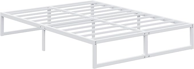 EMODA 12 Inch Full Size Bed Frame, Metal Platform White Bed Frame Full No Box Spring Needed, Heavy Duty Steel Slats Support, Easy Assembly, Noise Free