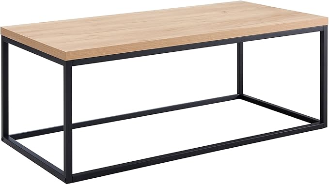 CENSI 40-Inch Natural Oak Accent Coffee Table Ottoman for Living Room, Rectangle, Mid-Century Modern Industrial Style, Extra Thick Top, Light Wood and Metal (Oak)