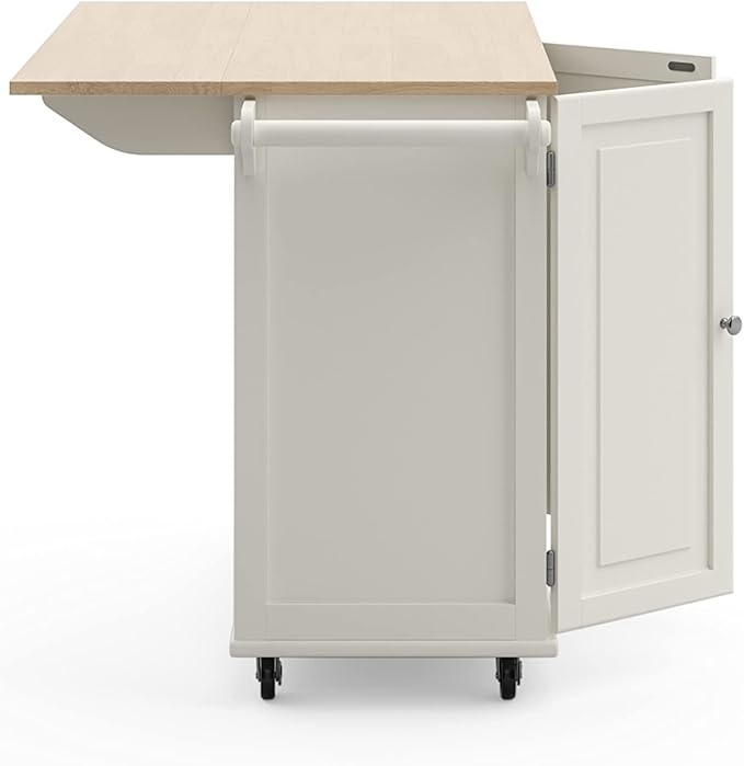 Homestyles Dolly Madison Off-White Mobile Kitchen Island Cart with Wood Drop Leaf Breakfast Bar