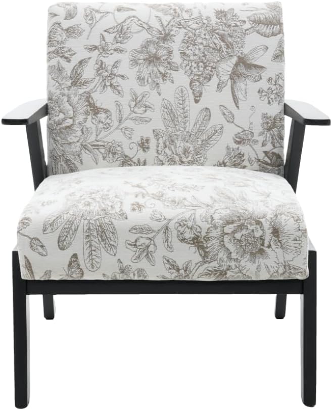 GDFStudio Aogex Accent Chair, Upholstered Club Chair, Printed Design Armchair, Wooden Frame Single Sofa, Back Support Seating, Comfort Reading Lounge, Reading Single Sofa for Living Room, Beige+Gray