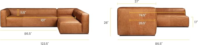 POLY & BARK Piazza Reversible Corner Sectional 125" Sofa in Bourbon Tan