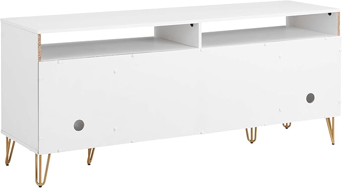 Manhattan Comfort Dumbo Mid Century Modern TV Stand for Televisions up to 60 Inches, Home Entertainment Center with Storage, 6 Shelves, 2 Drawers, No Tool Assembly, 63" Wide, White