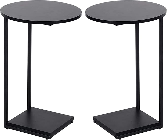 HDANI C Shaped End Table Set of 2,Couch Side Table That Slide Under,C Table End Table for Livingroom, Bedroom,Office (Black)