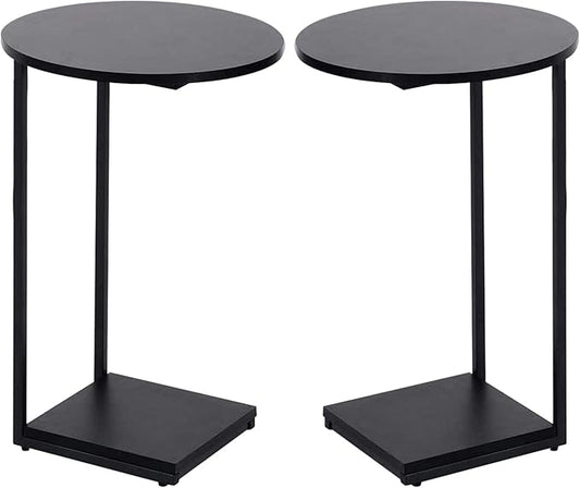 HDANI C Shaped End Table Set of 2,Couch Side Table That Slide Under,C Table End Table for Livingroom, Bedroom,Office (Black)