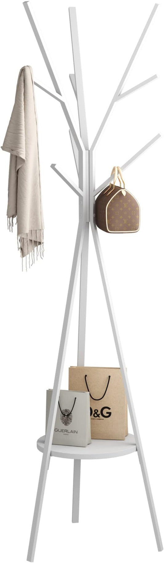 Coat Rack Hat Stand Free Standing Display Hall Tree Metal Hat Hanger Garment Storage Holder with 9 Hooks for Clothes Hats and Scarves in Black,17.72"Wx17.72"Dx70.87"H (White)