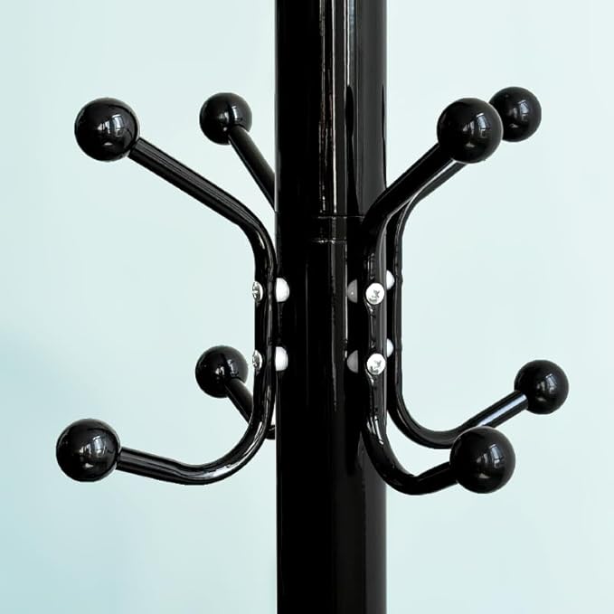 Kertnic Freestanding Coat Rack with 18 Hooks & Marble Base - Heavy Duty Metal Hall Tree Stand for Entryway, Hats, Coats, Bags Rack- Modern Hanger Organizer for Home, Office, Dorm (18 hooks -Black)