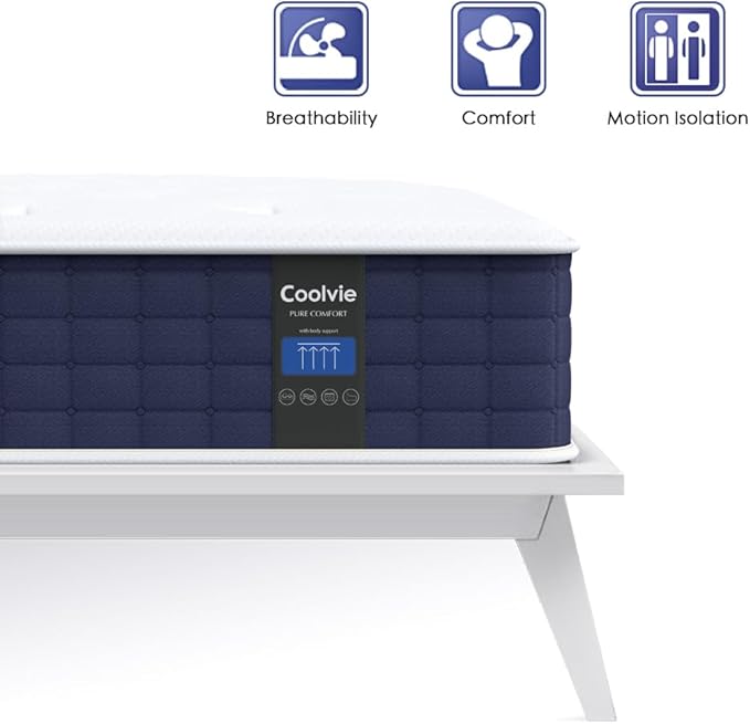 Coolvie Twin XL Mattress, 10 Inch Twin XL Size Hybrid Mattress, Individual Pocket Springs with Memory Foam, Bed in a Box, Cooler Sleep with Pressure Relief and Support