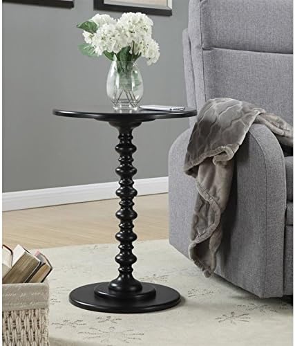 Convenience Concepts Palm Beach Spindle 17.75" Traditional Round End Living Room, Turned Solid Wood Side, Classic Display Pedestal Table, Black