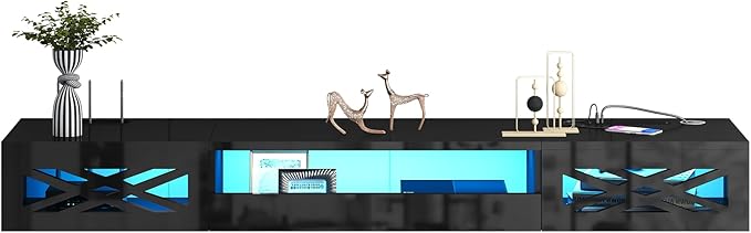Floating TV Stand, 71" Floating Entertainment Center Wall Mounted,Floating Wall Mounted TV Shelf with Led Lights and Power Outlet,Modern High Gloss tv Cabinet Media Console with Storage