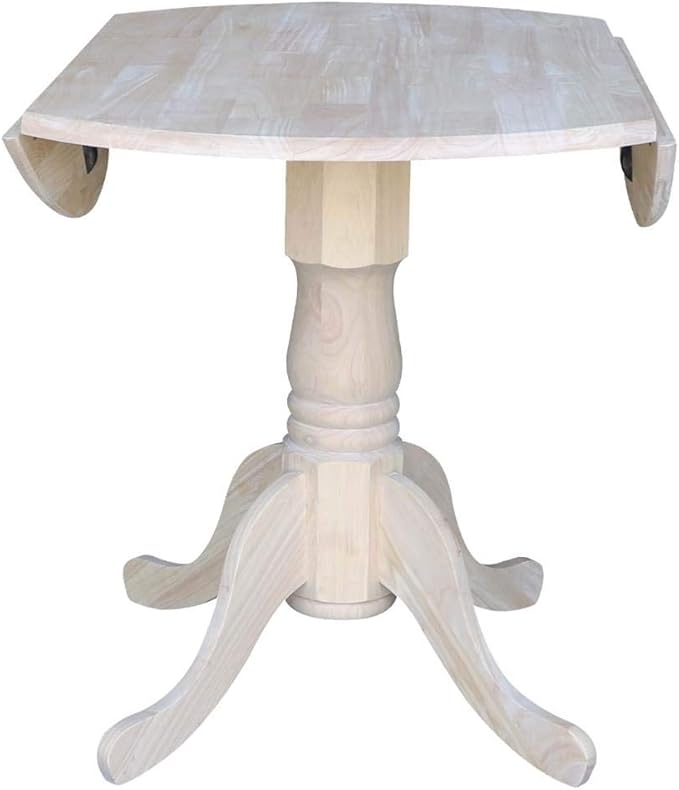 IC International Concepts 36" Dual Drop Leaf Dining Table Solid Real Wood, Sturdy Parawood, 36"W x 36"D x 30"H, DIY, Paint/Stain Ready, Unfinished
