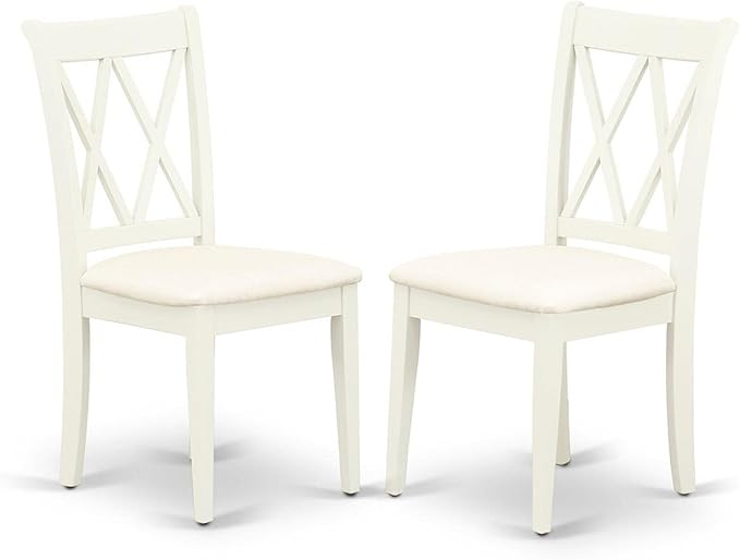 East West Furniture SHCL3-WHI-C 3 Piece Dining Room Furniture Set Contains a Round Kitchen Table with Pedestal and 2 Linen Fabric Upholstered Dining Chairs, 42x42 Inch, Linen White