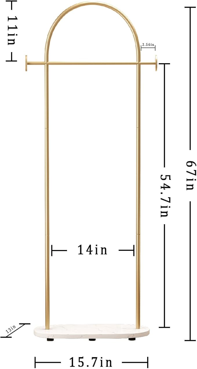 Gold Clothing Rack, Modern Clothes Rack with Shelf, Heavy Duty Freestanding Coat Rack, Metal Coat Hanger Stand with Hooks for Boutique Office