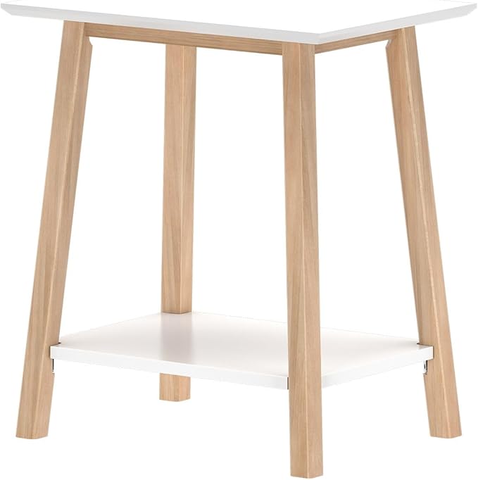 Plank+Beam Wooden Side Table with Storage, Mid Century Modern End Tables for Living Room, Small Solid Wood Nightstand, Bedside Tables, Bedroom Furniture, White/Blonde