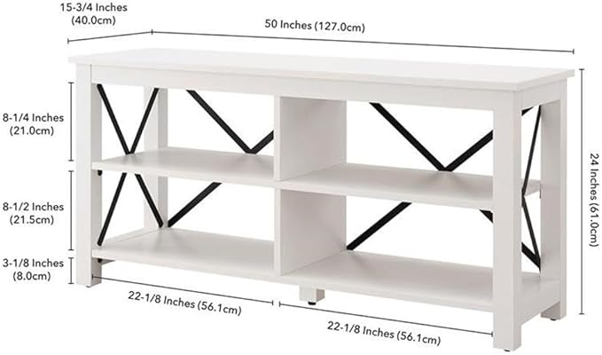 Henn&Hart Rectangular TV Stand for TV's up to 55" in White, TV Stands for the Living Room