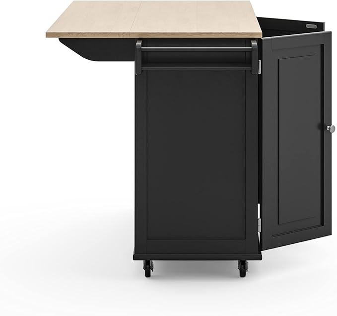 Homestyles Dolly Madison Black Mobile Kitchen Island Cart with Wood Drop Leaf Breakfast Bar