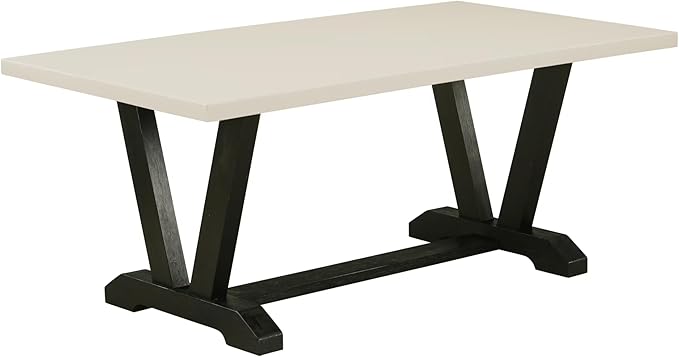 East West Furniture V627AB624-9 9 Piece Dining Table Set Includes a Rectangle Dining Room Table with V-Legs and 8 Black Color Linen Fabric Parsons Chairs, 40x72 Inch, Multi-Color