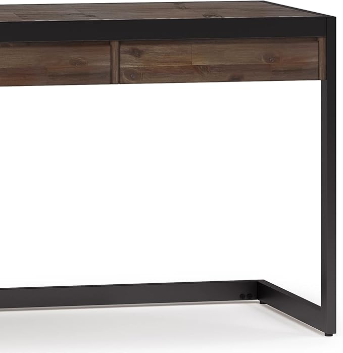 SIMPLIHOME Erina Large Desk - 72-Inch Wide Solid Acacia Wood and Metal Writing Desk in Rustic Natural Aged Brown, Modern Industrial Home Office Computer Table with Drawers and Flip-Down Keyboard Tray