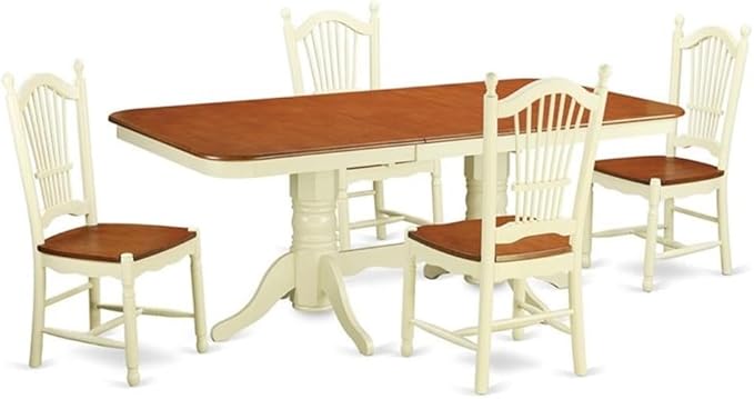 East West Furniture NADO5-WHI-W 5 Piece Kitchen Table Set for 4 Includes a Rectangle Dining Room Table with Butterfly Leaf and 4 Dining Chairs, 40x78 Inch, Buttermilk & Cherry