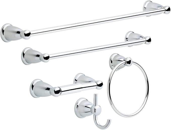 Franklin Brass Kinla 5-Piece Bathroom Set Polished Chrome 18" and 24" Towel Bar Racks,Toilet Paper Holder, Ring, Hook KIN5PC-PC