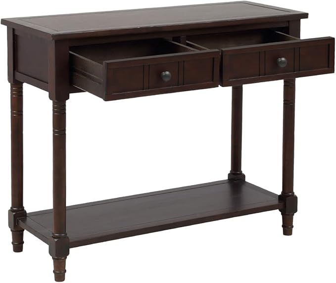 Bellemave Console Table with Drawers, Retro Entryway Table with 2 Drawers and Open Storage Shelf, Narrow Long Sofa Table, Behind Couch Table for Living Room, Foyer and Hallway,Espresso