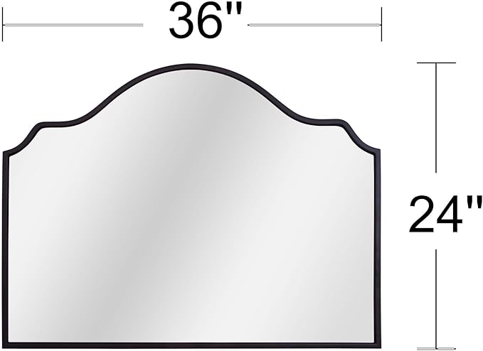 Chende Black Arched Mirror, 36'' x 24'' Decorative Wall Mirror with Wooden Frame, Modern Scalloped Mirror for Entryway, Living Room, Fireplace