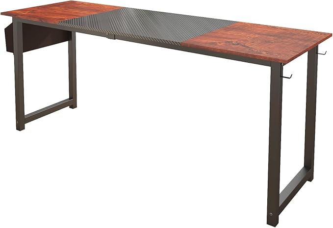 Decoholic 71Inch Home Office Computer Two-Color Panel Desk with Storage Bag and Hook, Black, Sandalwood Color, Industrial Modern Laptop Desk