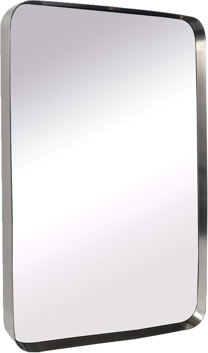 TEHOME 20x30 Brushed Nickel Bathroom Mirror Rounded Rectangle Brushed Silver Vanity Mirror in Stainless Steel