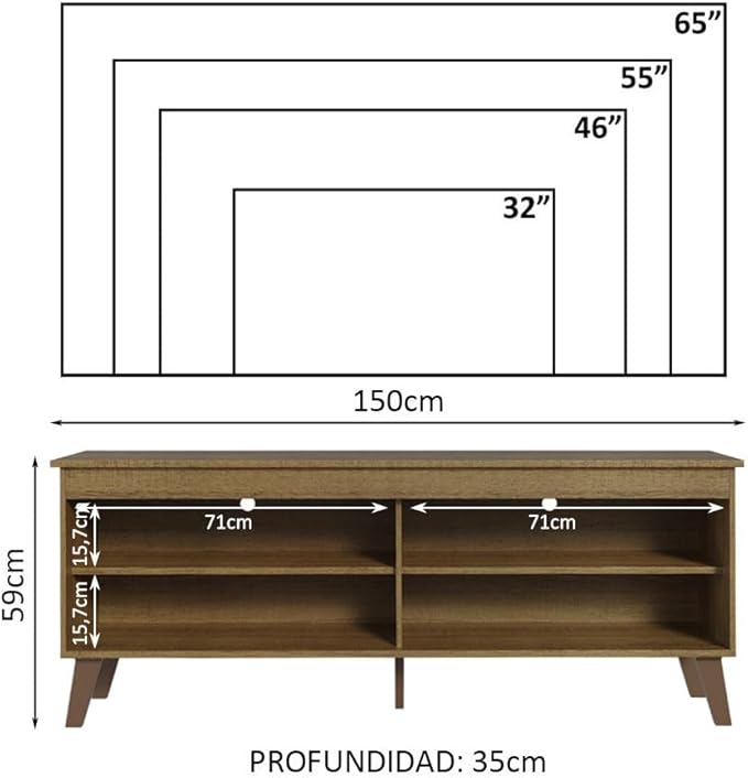 Madesa TV Stand Unit with 4 Shelves and Cable Management for 55, 65 Inch Media 1 Storage Gaming Media Console Living Room and Bedroom Entertainment Center Modern Wooden Television Cabinet - Rustic