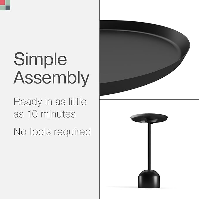 Round Metal Drink Table, Pedestal Drink Desk, Modern Home, Bedroom, and Living Room Furniture, Small Metal Side Table with Dome Base and Beveled Top, Beverage Desk (Black)