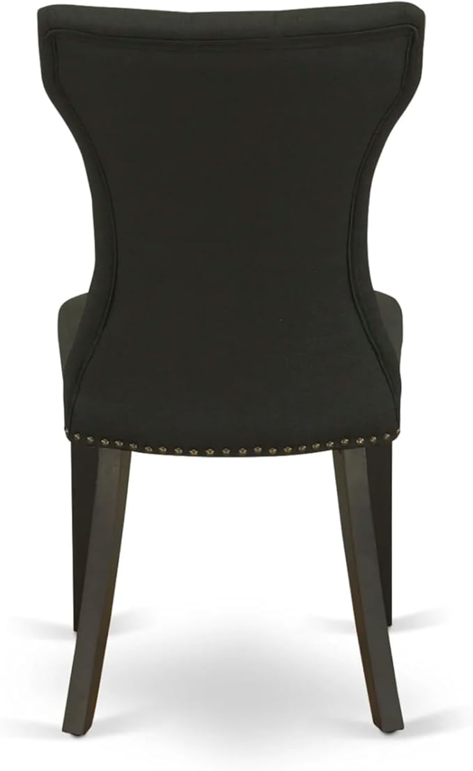 East West Furniture ANGA5-ABK-24 5 Piece Dining Table Set for 4 Includes a Round Kitchen Table with Pedestal and 4 Black Linen Fabric Parsons Dining Chairs, 36x36 Inch, Wirebrushed Black