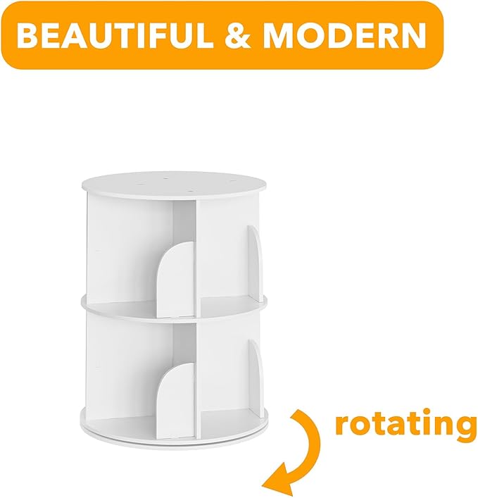 SpaceAid 2 Tier Rotating Bookshelf Tower, Spinning Bookcase Lazy Susan, Revolving 360 Book Shelf Storage Round Carousel, Vertical Rotate Turning Spiral Corner Organizer, White