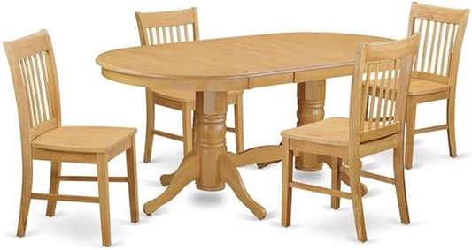 East West Furniture VANO5-OAK-W 5 Piece Dinette Set for 4 Includes an Oval Dining Room Table with Butterfly Leaf and 4 Dining Chairs, 40x76 Inch, Oak