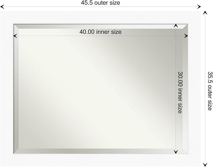 Amanti Art White Bathroom Mirror for Over Sink, 36x46 Cabinet White Rectangle Vanity Mirror, X-Large Modern Contemporary Frame, Hangs Horizonally and Vertically, Bathroom Wall Decor, Beveled Edge