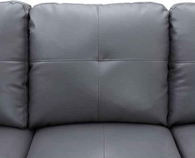 Dark Grey L-Shaped 3-Piece Faux Leather Sofa with Storage Ottoman Set, Sectional Couch Sofa Set for Living Room, Office, Small Space