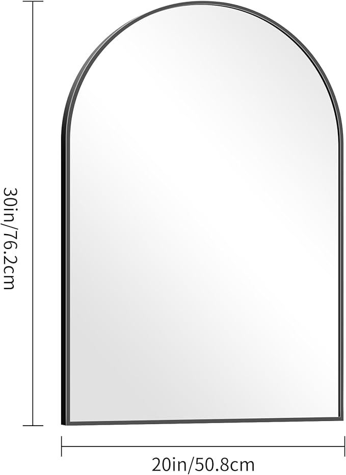 Arched Mirror, 20"x30" Black Bathroom Mirror with Metal Frame, Wall Mounted Mirrors Decor Modern Dresser Mirror for Bedroom Living Room Entryway