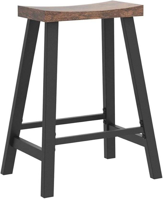 VASAGLE Bar Stools, Set of 2 Bar Chairs, Kitchen Breakfast Bar Stools with Footrest, 23.6 Inches High, Industrial in Living Room, Party Room, Rustic Brown and Black ULBC074B01